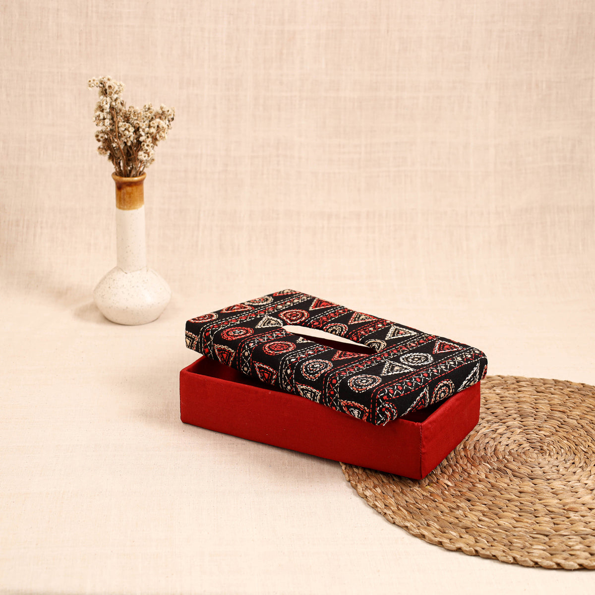 Red - handcrafted bengal kantha work tissue box 31