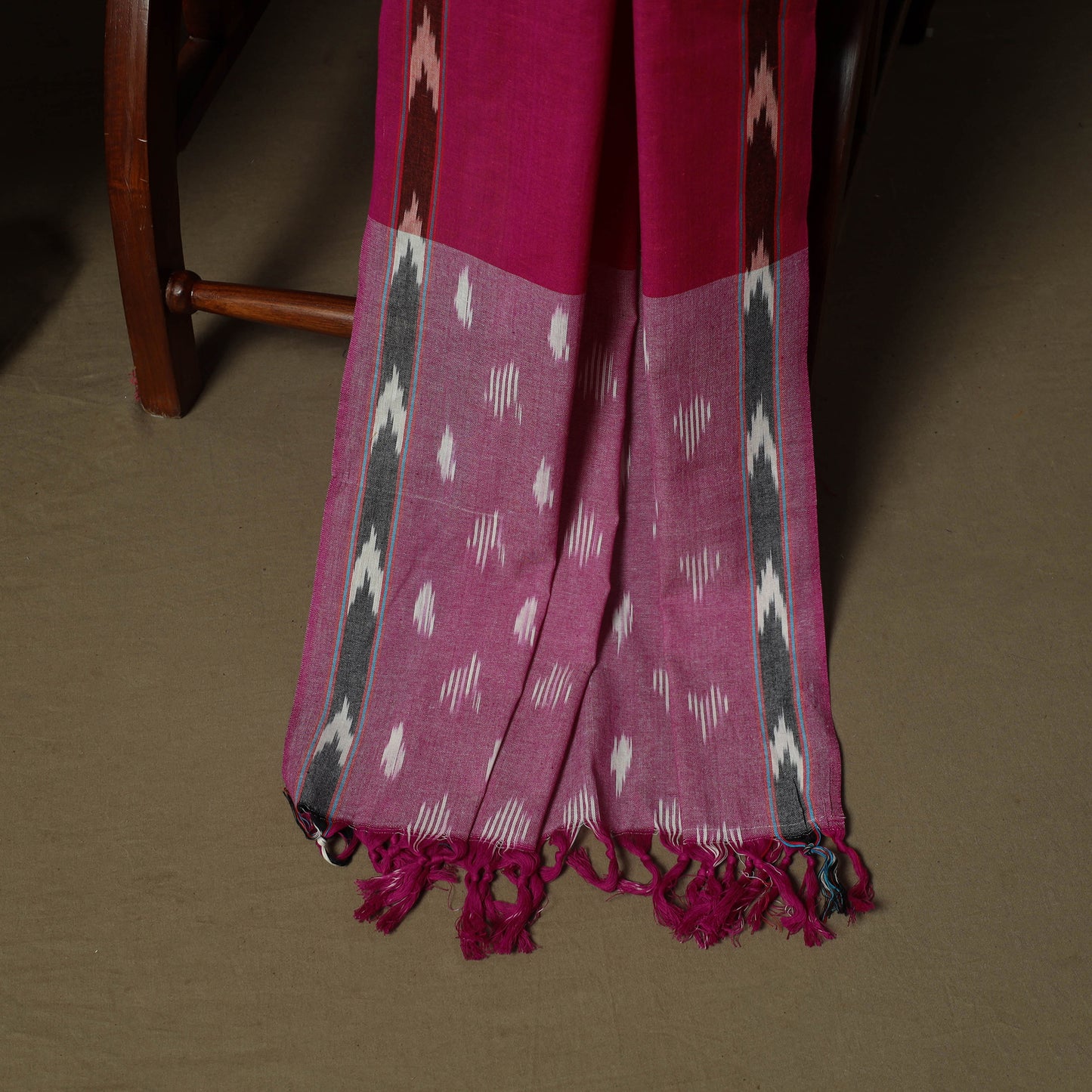 Pink - Pochampally Ikat Weave 3pc Cotton Unstitched Dress Material Suit Set 25