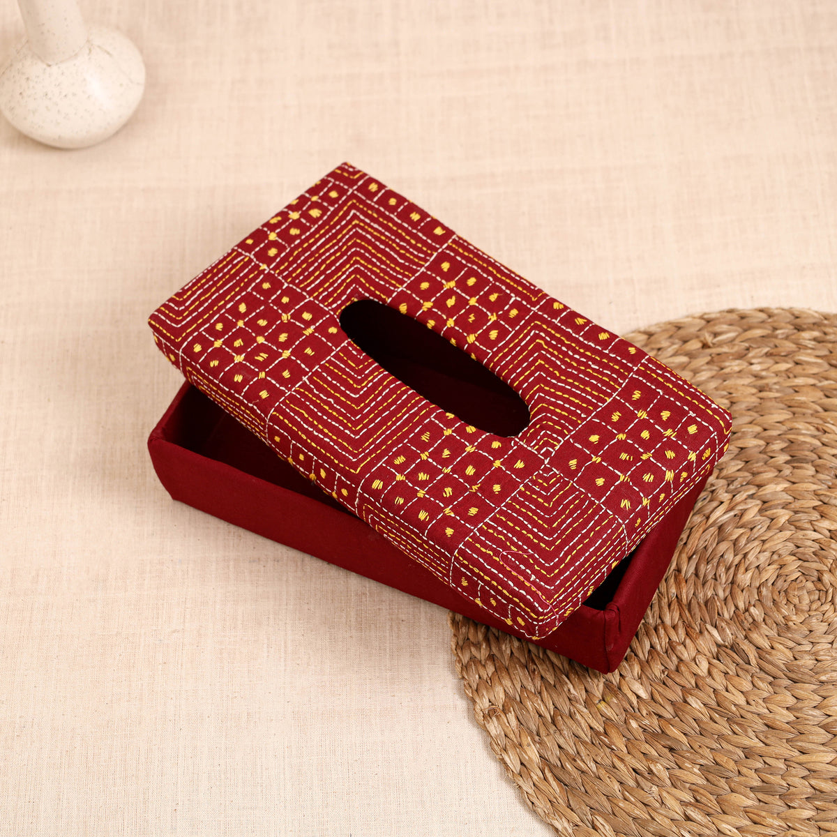 Red - handcrafted bengal kantha work tissue box 28