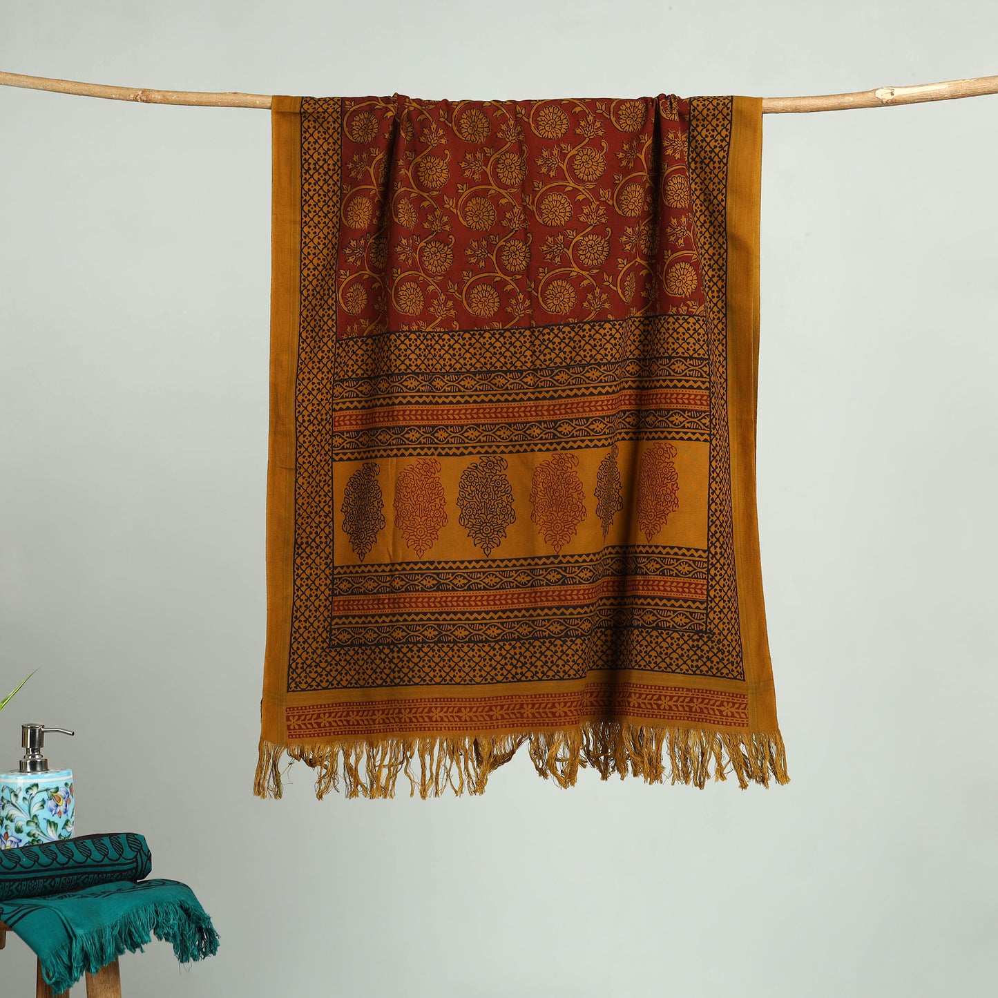 Brown Bagh Hand Block Print Cotton Handloom Towel
