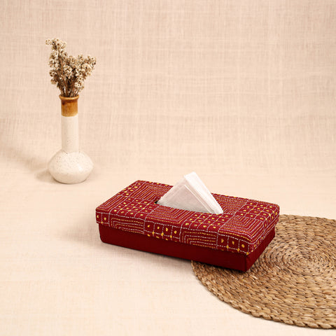 Red - handcrafted bengal kantha work tissue box 28