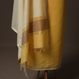 Yellow - 2pc Handloom Maheshwari Silk Unstitched Dress Material Kurta Set 10
