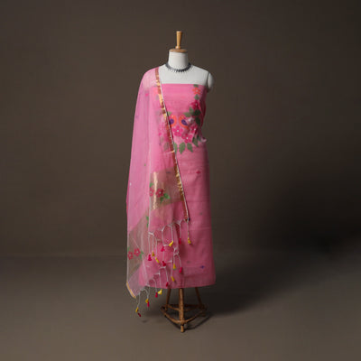 Handwoven Phulia Jamdani Muslin Silk 2pc Unstitched Dress Material Kurta Set 54
