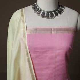 Pink - 2pc Handloom Maheshwari Silk Unstitched Dress Material Kurta Set 11