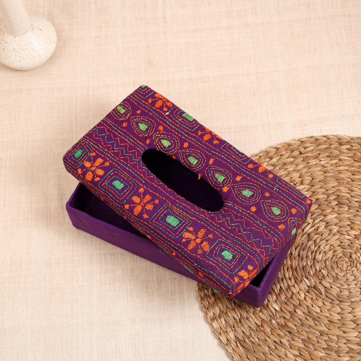 Purple - handcrafted bengal kantha work tissue box 27