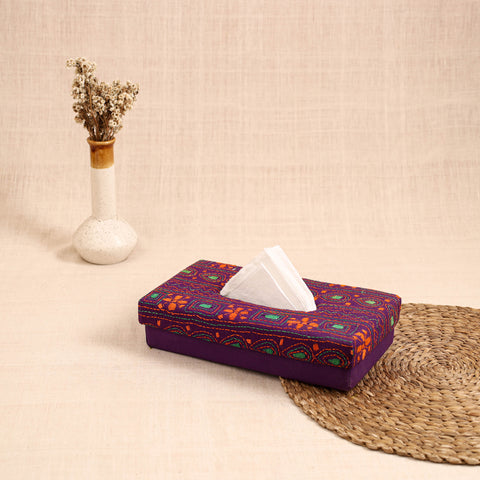Purple - handcrafted bengal kantha work tissue box 27