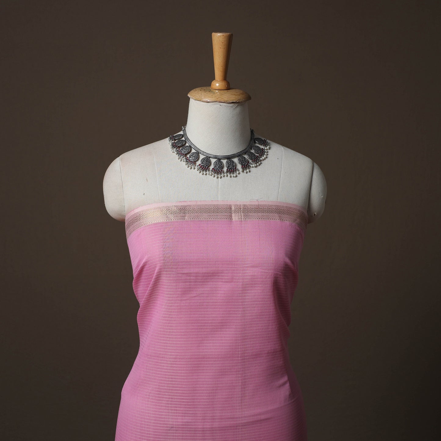 Pink - 2pc Handloom Maheshwari Silk Unstitched Dress Material Kurta Set 11