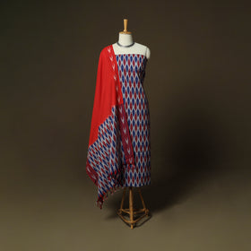 Multicolor - Pochampally Ikat Weave 3pc Cotton Unstitched Dress Material Suit Set 27