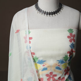 Handwoven Phulia Jamdani Muslin Silk 2pc Unstitched Dress Material Kurta Set 55