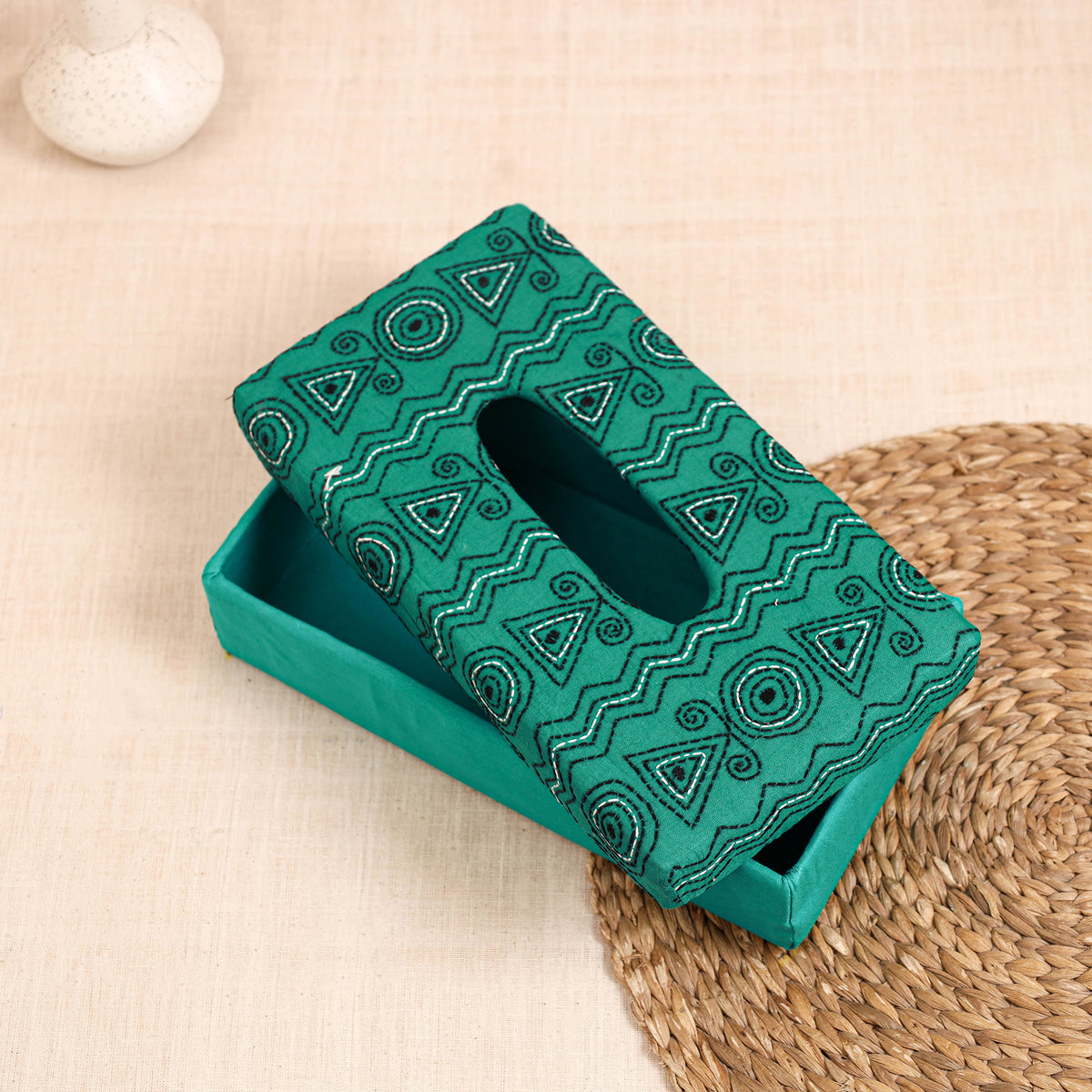 Blue - handcrafted bengal kantha work tissue box 26