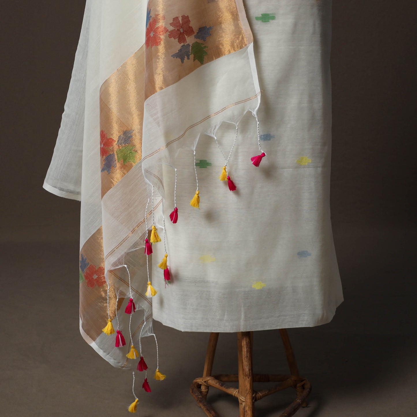 Handwoven Phulia Jamdani Muslin Silk 2pc Unstitched Dress Material Kurta Set 55