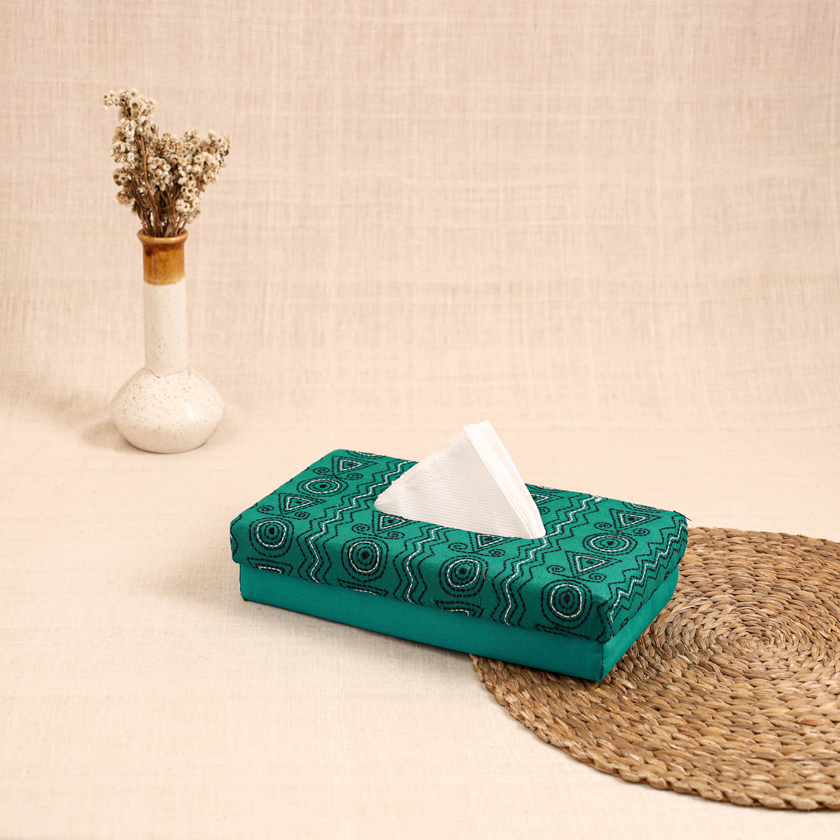 Blue - handcrafted bengal kantha work tissue box 26