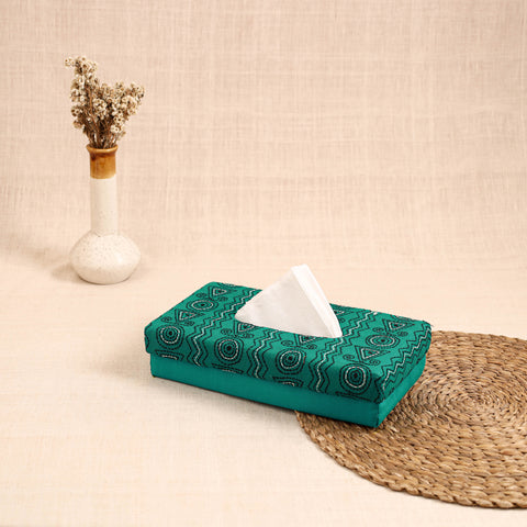 Blue - handcrafted bengal kantha work tissue box 26