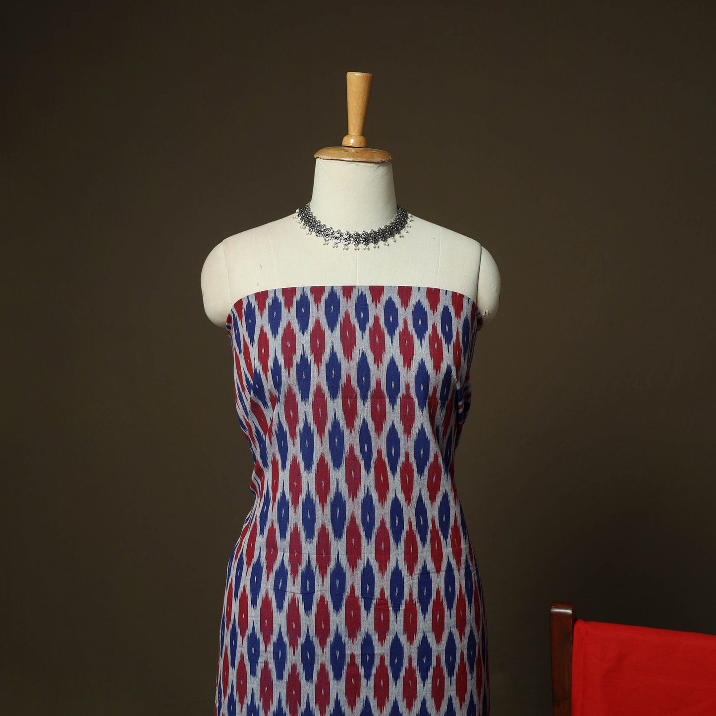 Multicolor - Pochampally Ikat Weave 3pc Cotton Unstitched Dress Material Suit Set 27