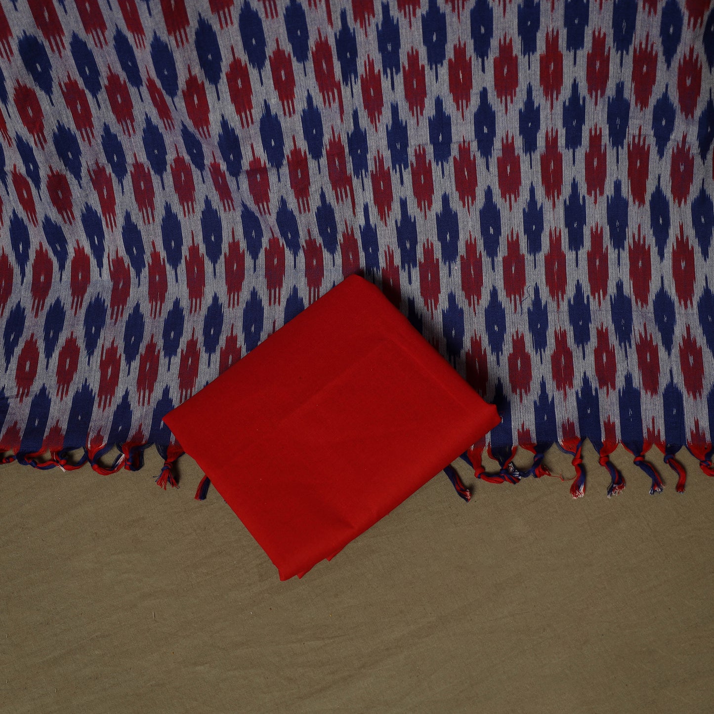 Multicolor - Pochampally Ikat Weave 3pc Cotton Unstitched Dress Material Suit Set 27