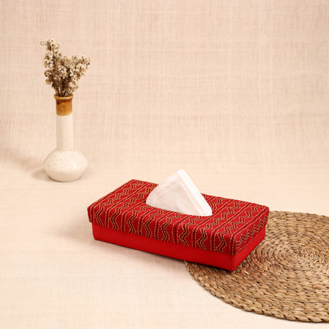 Red - handcrafted bengal kantha work tissue box 25