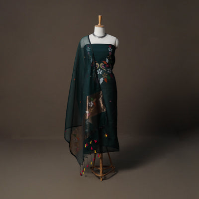 Handwoven Phulia Jamdani Muslin Silk 2pc Unstitched Dress Material Kurta Set 56