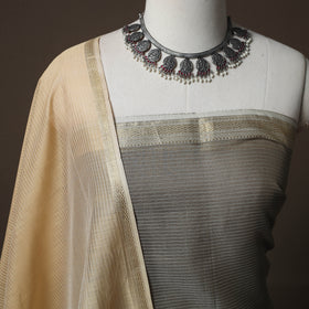 Brown - 2pc Handloom Maheshwari Silk Unstitched Dress Material Kurta Set 13