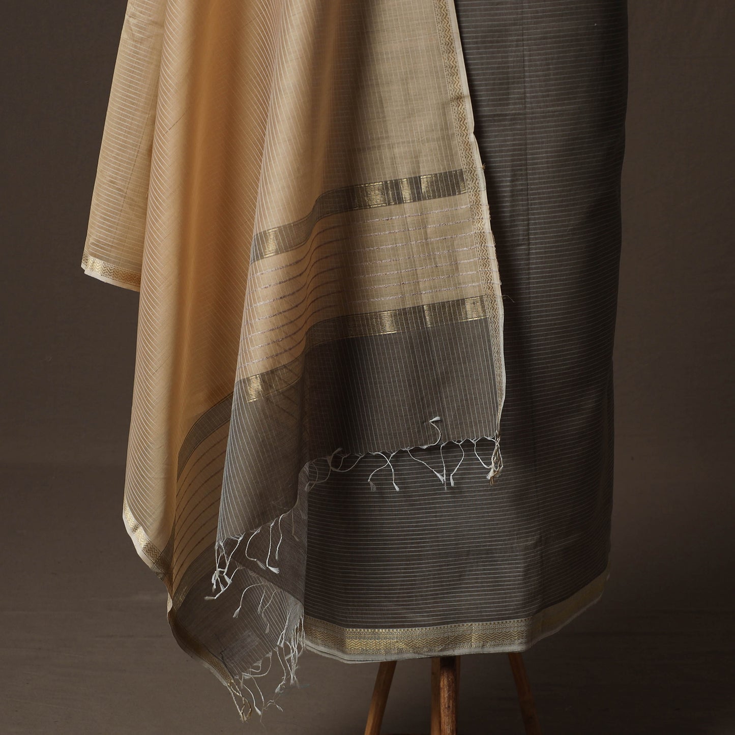 Brown - 2pc Handloom Maheshwari Silk Unstitched Dress Material Kurta Set 13