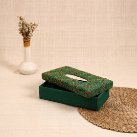 Green - handcrafted bengal kantha work tissue box 22