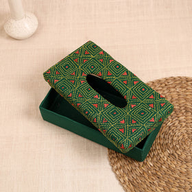 Green - handcrafted bengal kantha work tissue box 22