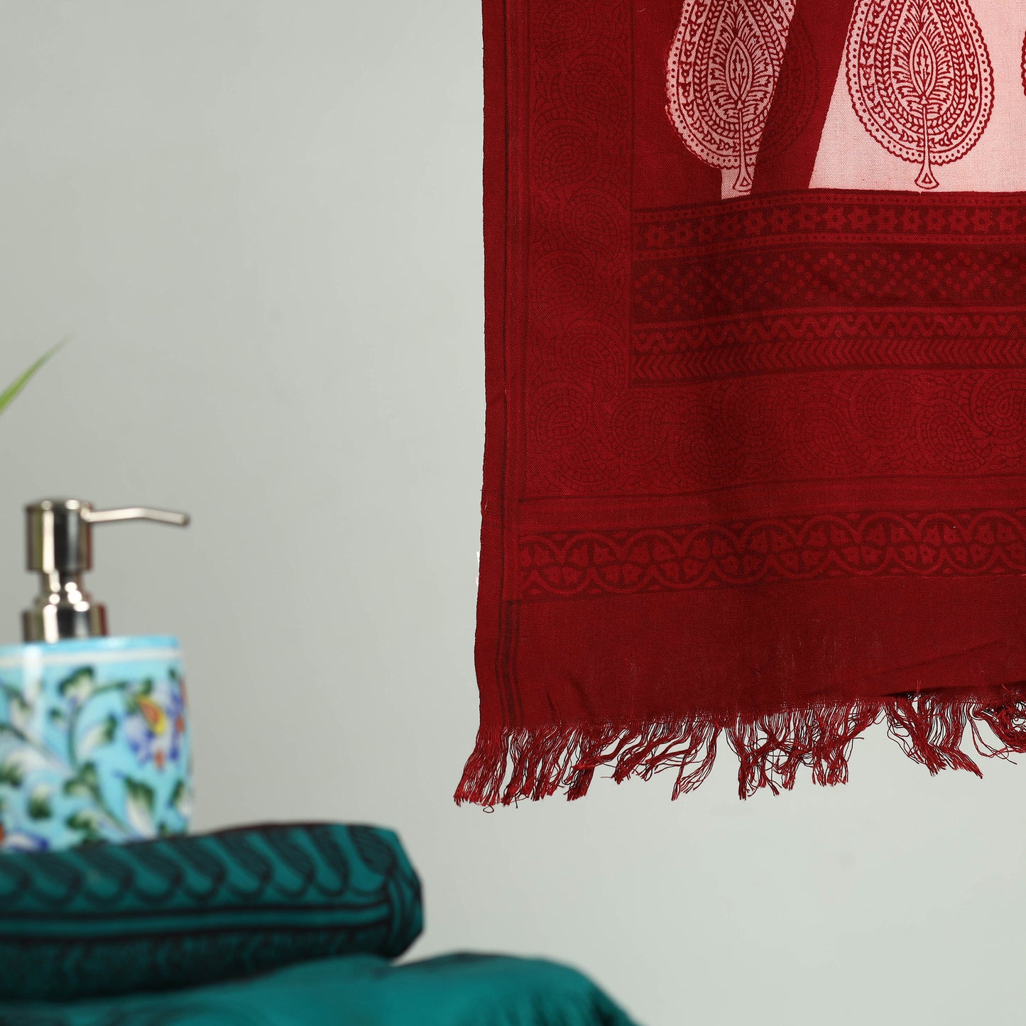 Red - bagh hand cotton handloom towel 64 - handcrafted