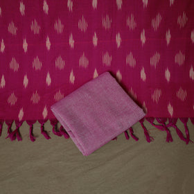 Pink - Pochampally Ikat Weave 3pc Cotton Unstitched Dress Material Suit Set 28