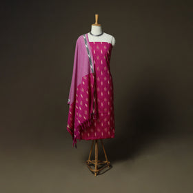 Pink - Pochampally Ikat Weave 3pc Cotton Unstitched Dress Material Suit Set 28