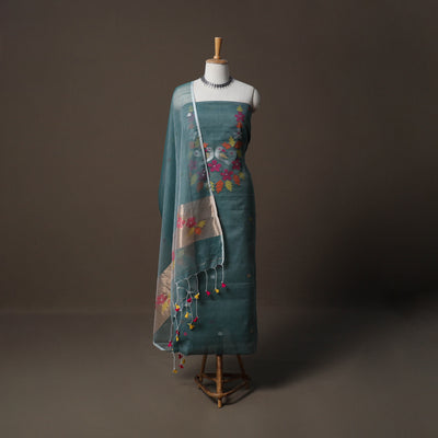 Handwoven Phulia Jamdani Muslin Silk 2pc Unstitched Dress Material Kurta Set 57