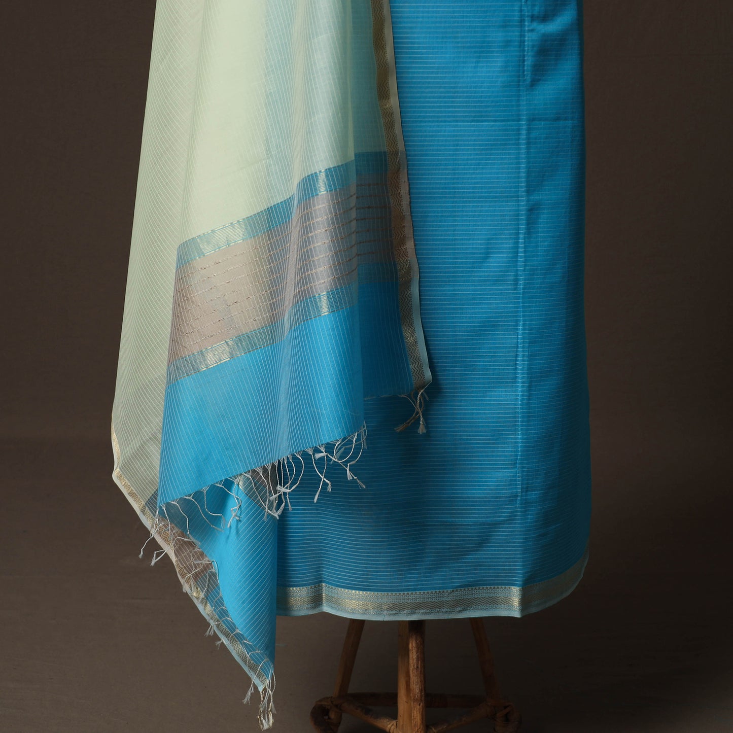 Blue - 2pc Handloom Maheshwari Silk Unstitched Dress Material Kurta Set 14