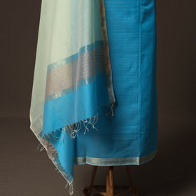 Blue - 2pc Handloom Maheshwari Silk Unstitched Dress Material Kurta Set 14
