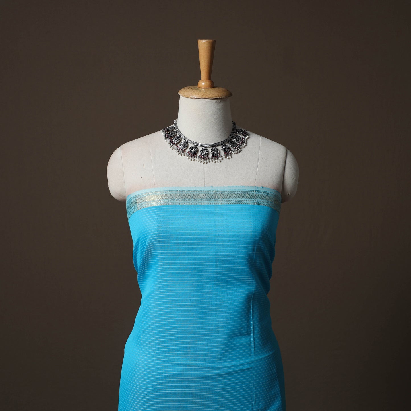 Blue - 2pc Handloom Maheshwari Silk Unstitched Dress Material Kurta Set 14