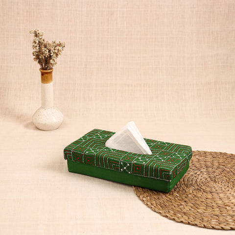Green - handcrafted bengal kantha work tissue box 15