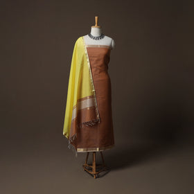 Brown - 2pc Handloom Maheshwari Silk Unstitched Dress Material Kurta Set 15