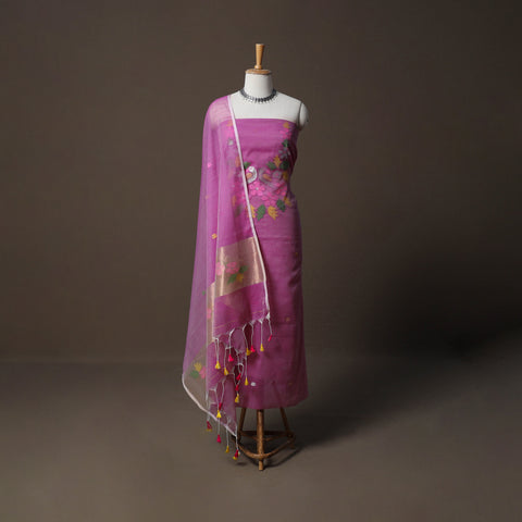 Handwoven Phulia Jamdani Muslin Silk 2pc Unstitched Dress Material Kurta Set 58
