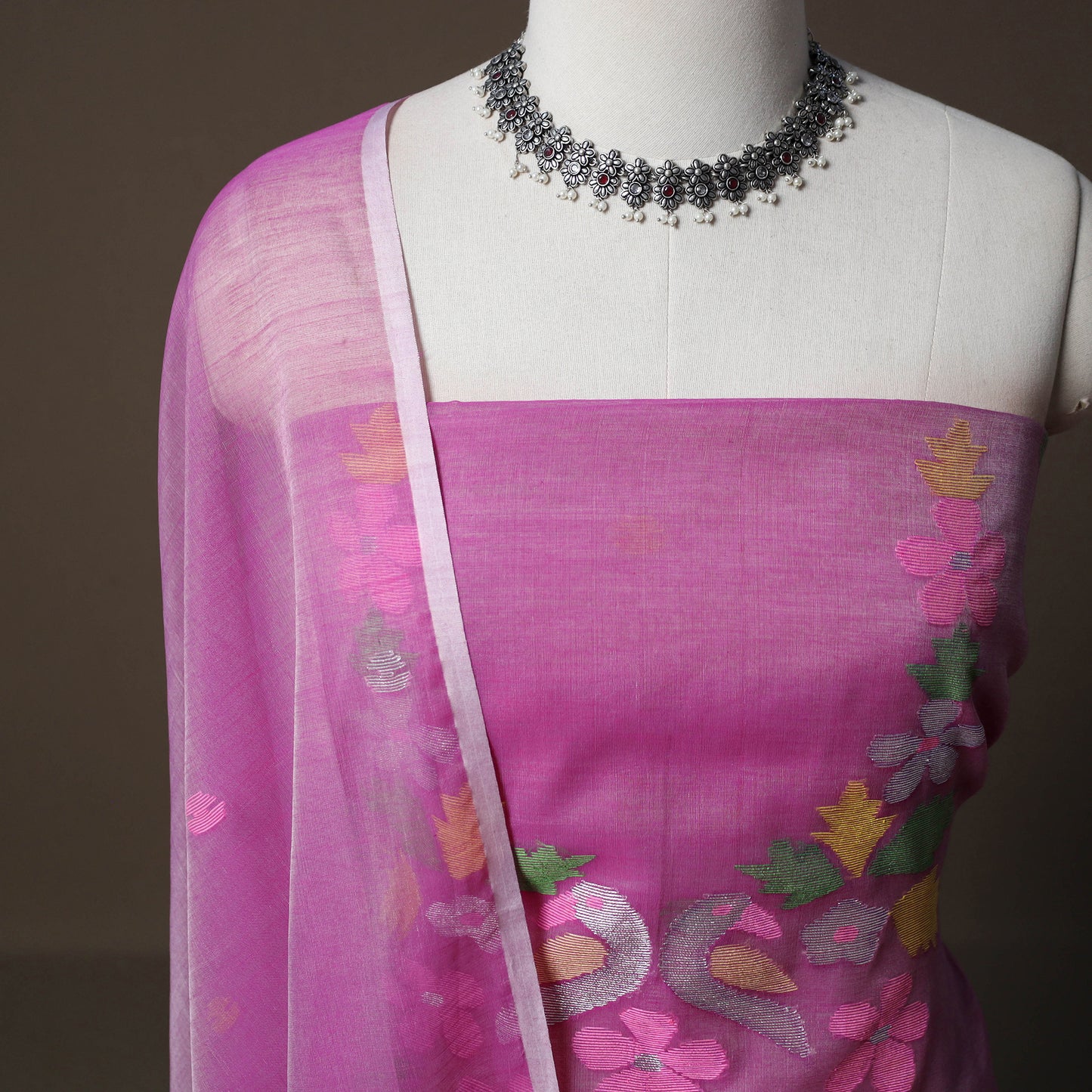 Handwoven Phulia Jamdani Muslin Silk 2pc Unstitched Dress Material Kurta Set 58