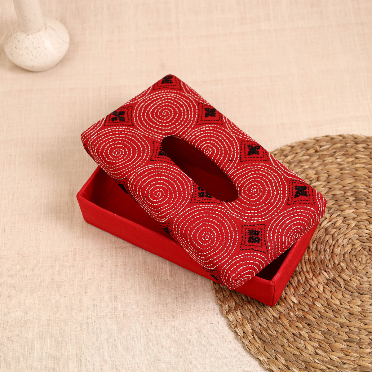 Red - handcrafted bengal kantha work tissue box 14