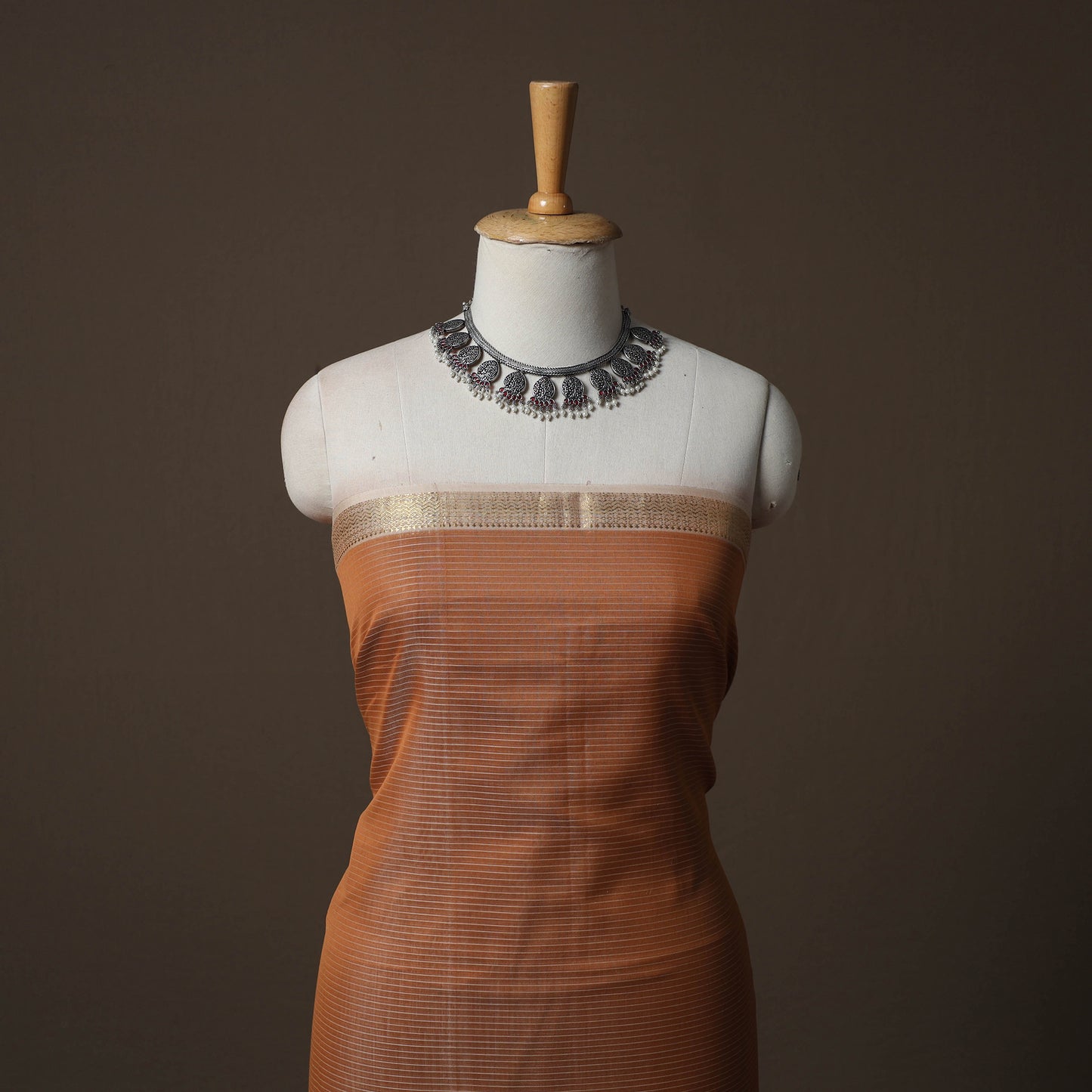 Brown - 2pc Handloom Maheshwari Silk Unstitched Dress Material Kurta Set 15