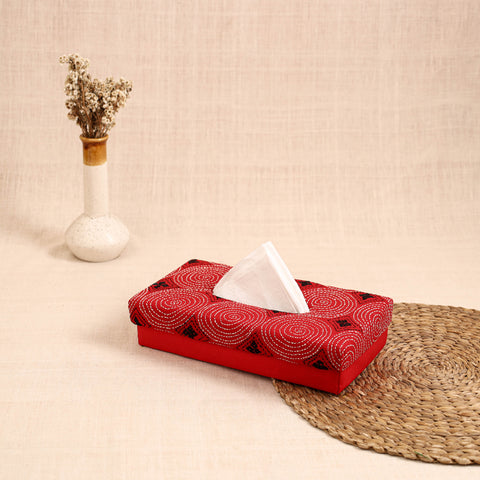 Red - handcrafted bengal kantha work tissue box 14