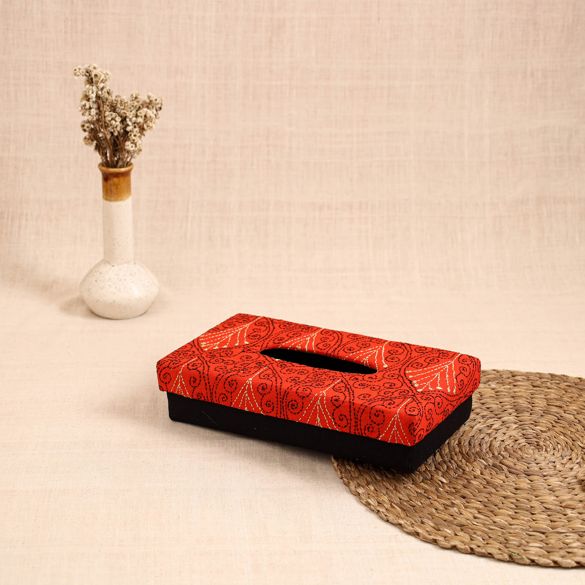 Orange - handcrafted bengal kantha work tissue box 13