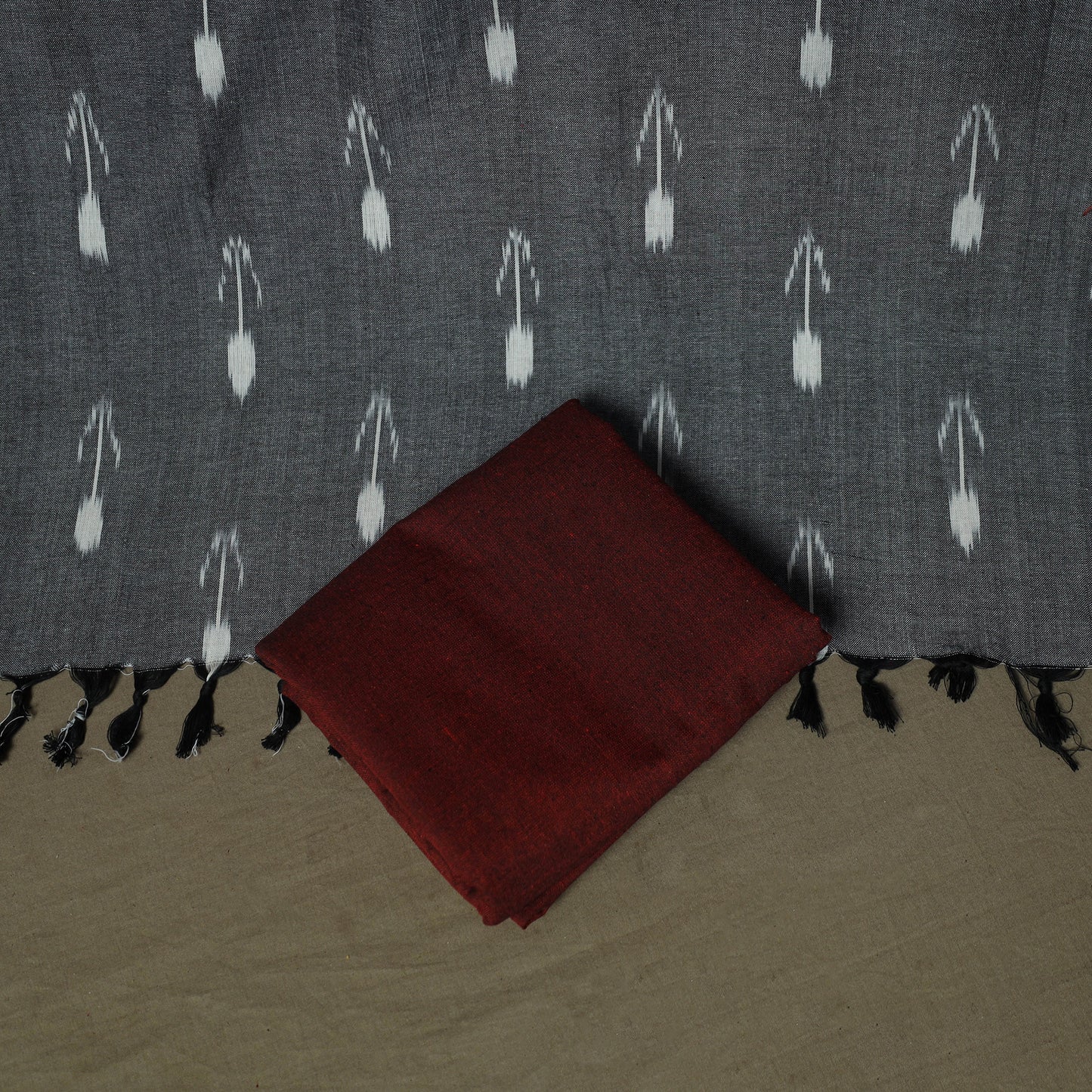 Grey - Pochampally Ikat Weave 3pc Cotton Unstitched Dress Material Suit Set 29
