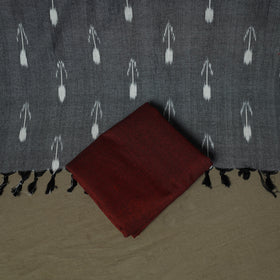 Grey - Pochampally Ikat Weave 3pc Cotton Unstitched Dress Material Suit Set 29