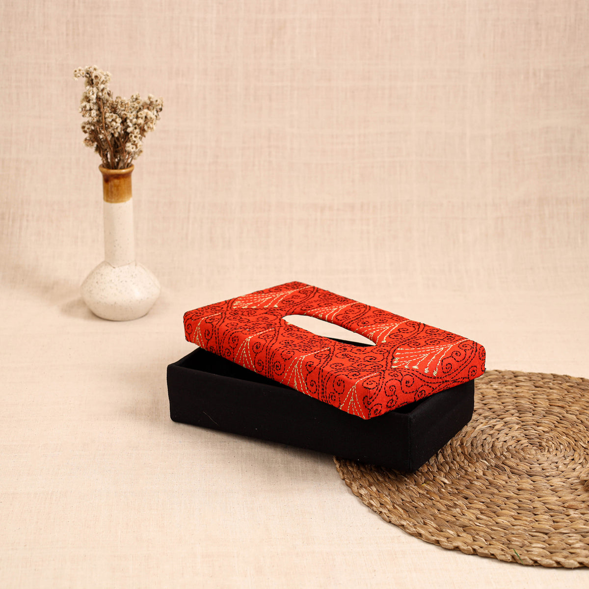 Orange - handcrafted bengal kantha work tissue box 13
