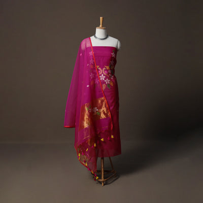 Handwoven Phulia Jamdani Muslin Silk 2pc Unstitched Dress Material Kurta Set 59