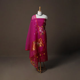 Handwoven Phulia Jamdani Muslin Silk 2pc Unstitched Dress Material Kurta Set 59