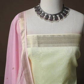 Yellow - 2pc Handloom Maheshwari Silk Unstitched Dress Material Kurta Set with with Zari Border 16
