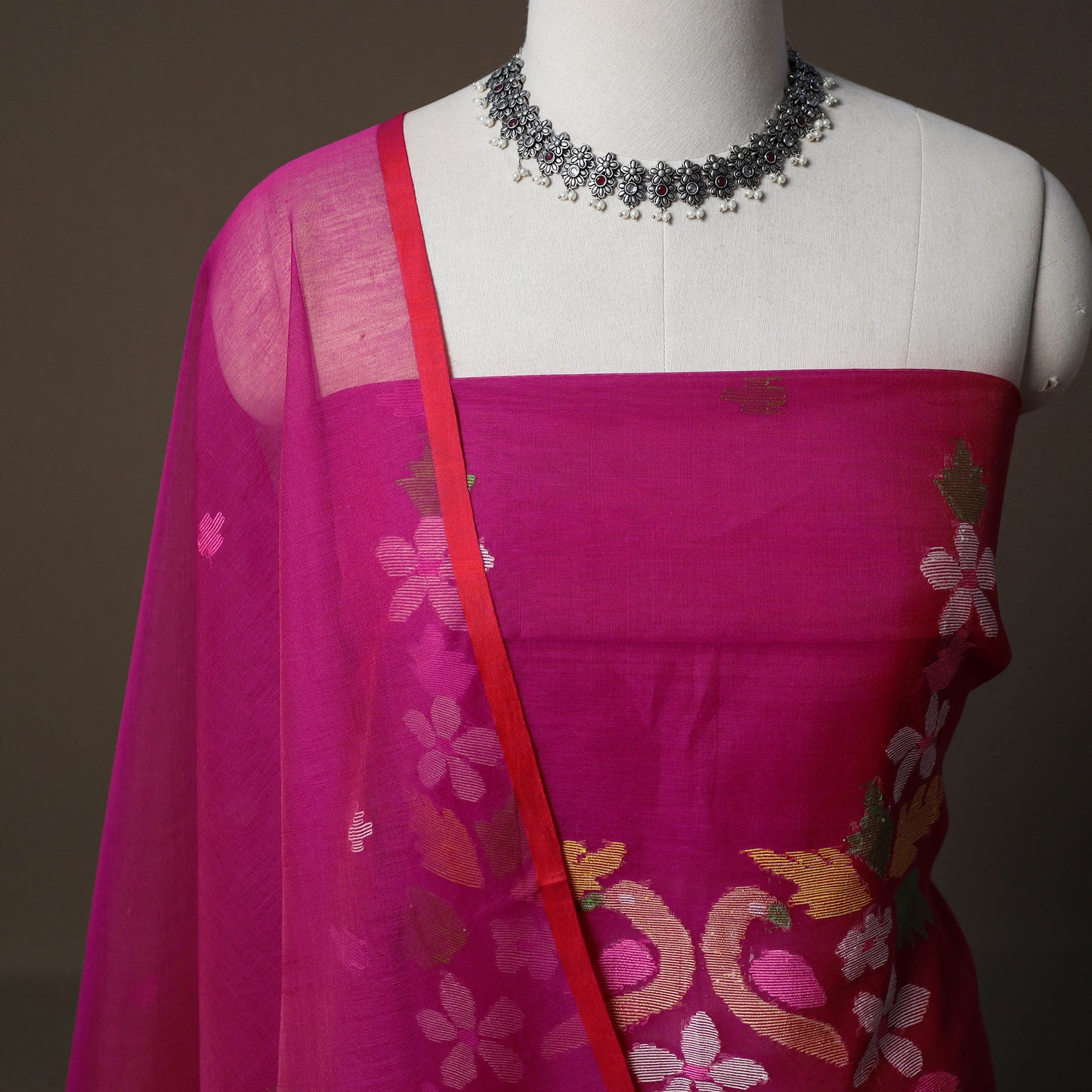 Handwoven Phulia Jamdani Muslin Silk 2pc Unstitched Dress Material Kurta Set 59
