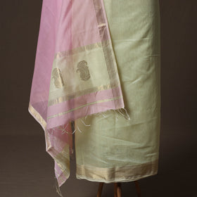Yellow - 2pc Handloom Maheshwari Silk Unstitched Dress Material Kurta Set with with Zari Border 16