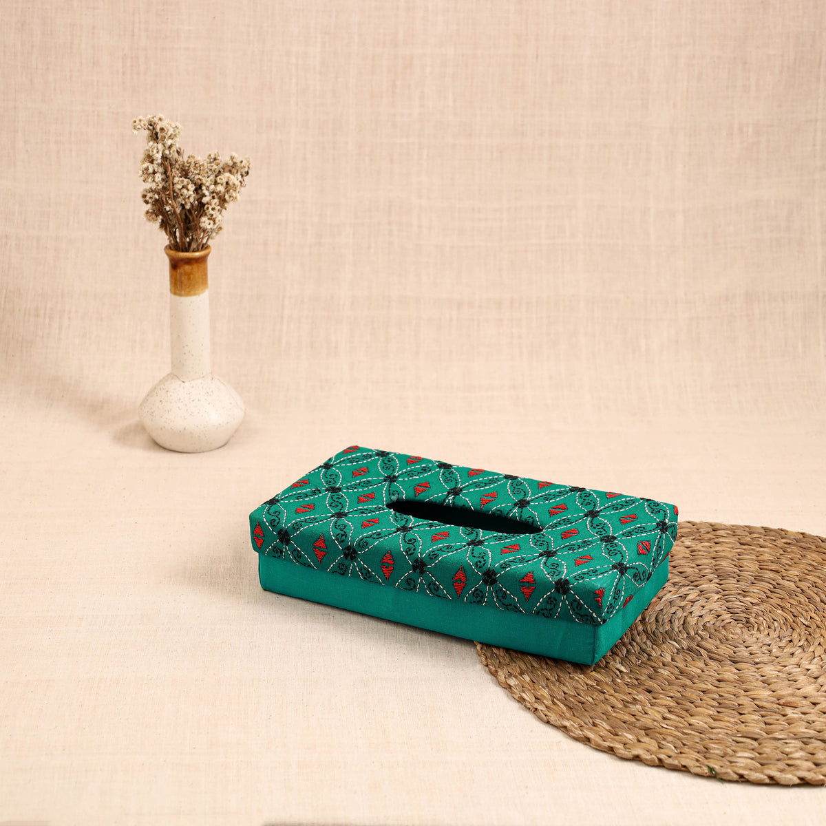 Blue - handcrafted bengal kantha work tissue box 12