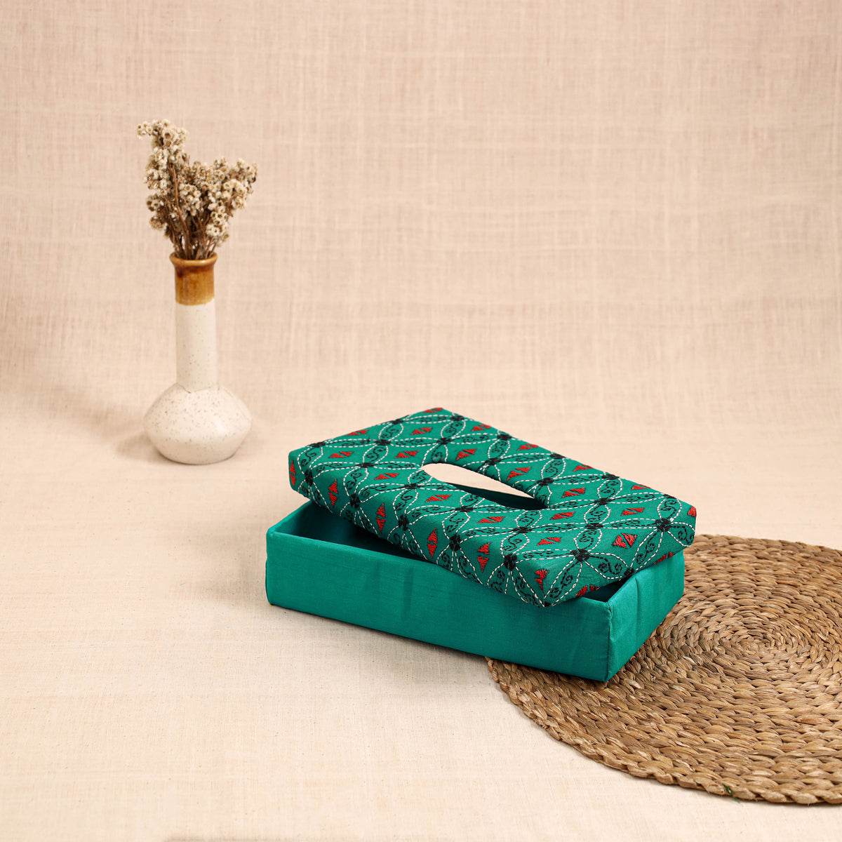 Blue - handcrafted bengal kantha work tissue box 12